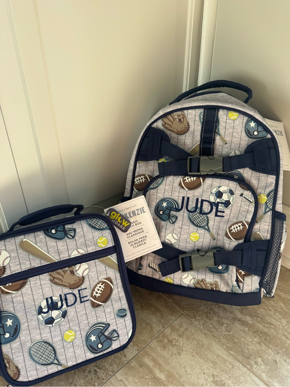 Personalized Navy Sports Kids Backpack and Lunchbox Set - 'Jude'